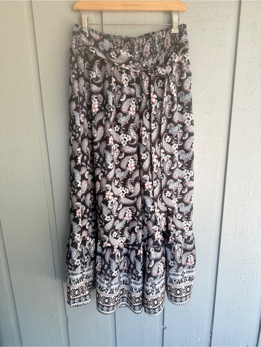 Grace Karin Black Paisley Floral wide leg pants with Pink Accents size XL